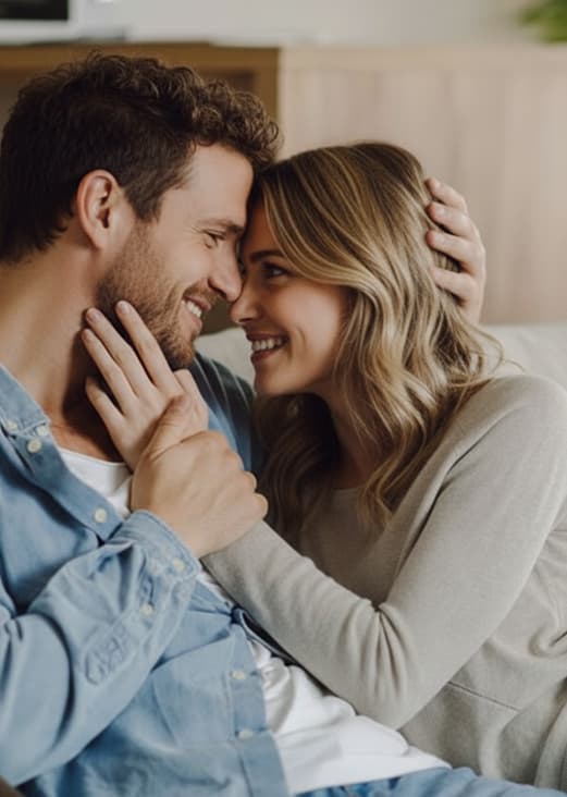 זוג מחייך ומתחבק